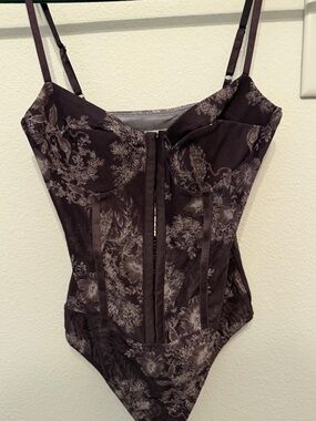 Montana West Chocolate Merlot Floral Bustier Bodysuit